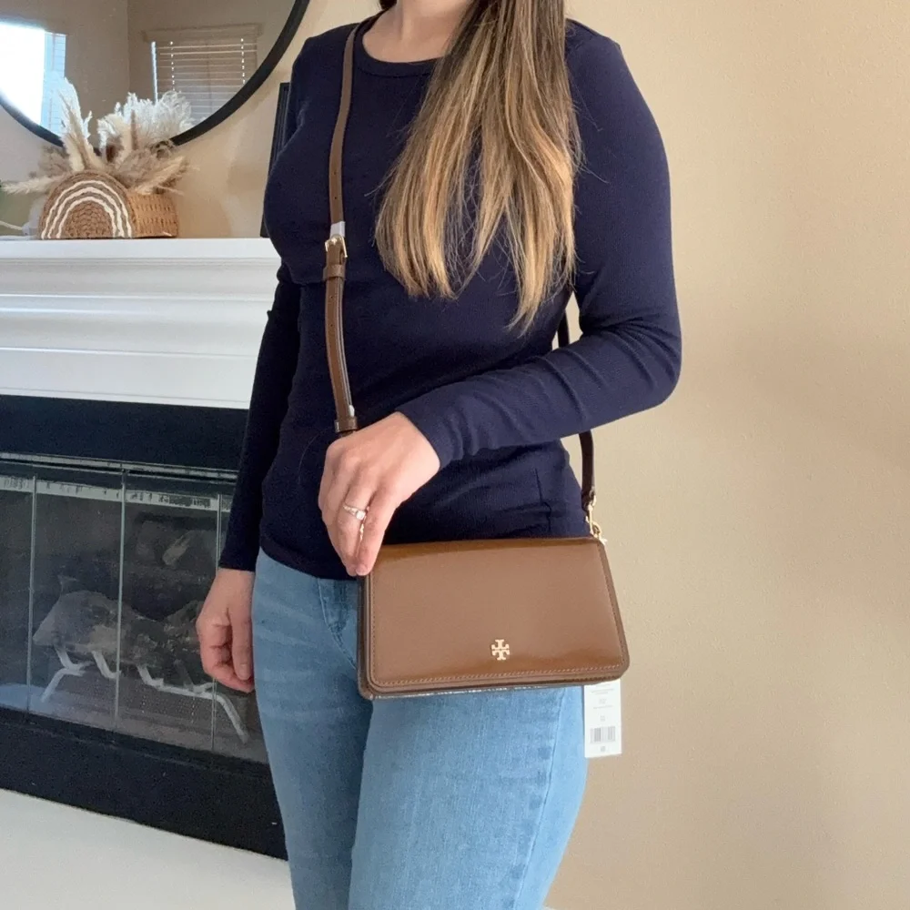 Tory Burch Emerson Mini Crossbody bag 157730 Patent Leather Rich Walnut